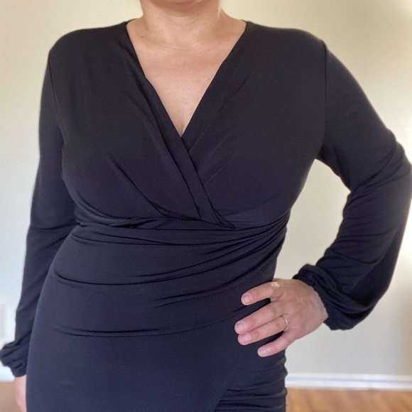 Classic Black Wrap Midi Dress - Picture 3 of 11